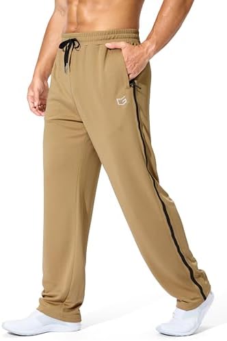 Men's mesh workout pants, zip pockets, khaki