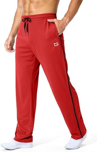 Men's mesh workout pants, zip pockets, red