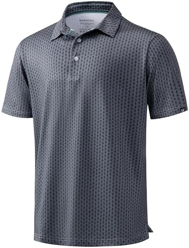Men's micro print golf polo, deep grey texture