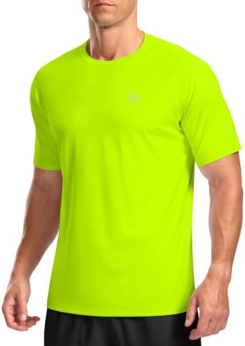 Men's moisture wicking running tee, fluorescent green