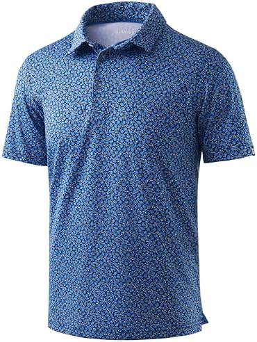 Men's printed golf polo, blue floral