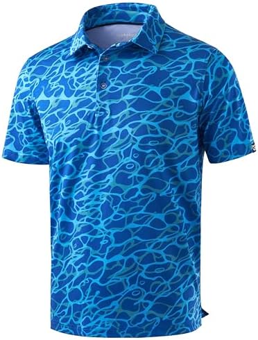 Men's printed golf polo, blue sea wave
