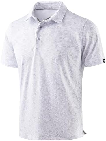 Men's printed golf polo, grey sea wave