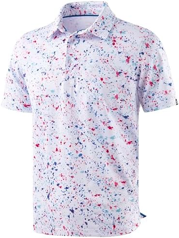 Men's printed golf polo, white colored dots