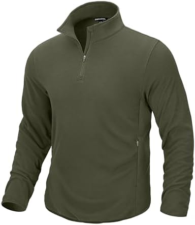 Men's quarter zip fleece, zip pockets, army green