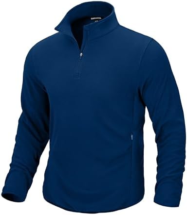 Men's quarter zip fleece, zip pockets, blue
