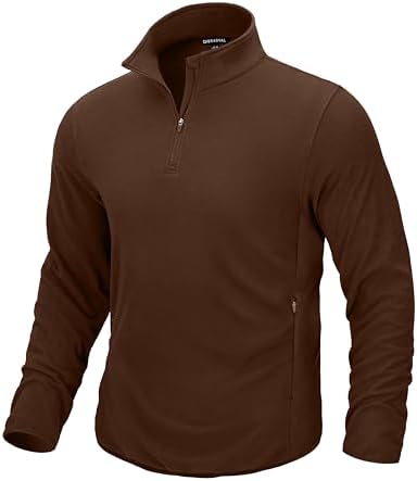 Men's quarter zip fleece, zip pockets, brown