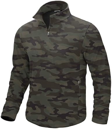 Men's quarter zip fleece, zip pockets, green camo