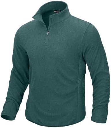 Men's quarter zip fleece, zip pockets, heather duck green