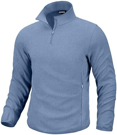Men's quarter zip fleece, zip pockets, heather haze blue