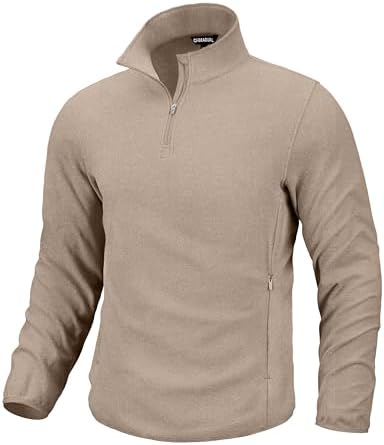 Men's quarter zip fleece, zip pockets, heather khaki