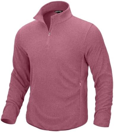 Men's quarter zip fleece, zip pockets, heather rust red
