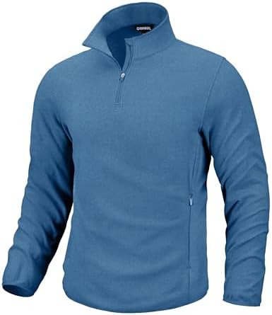 Men's quarter zip fleece, zip pockets, heather sky blue