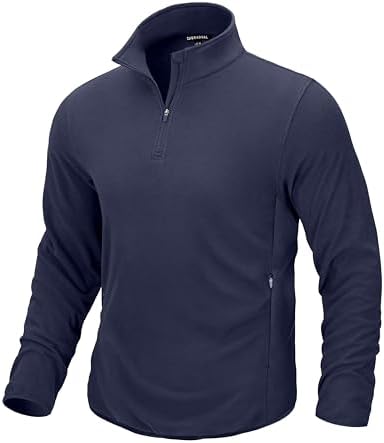 Men's quarter zip fleece, zip pockets, navy blue