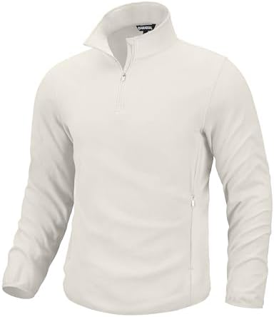 Men's quarter zip fleece, zip pockets, off-white