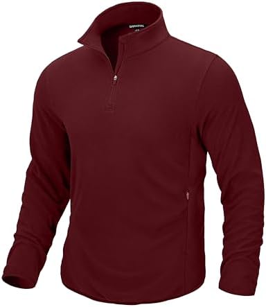 Men's quarter zip fleece, zip pockets, wine