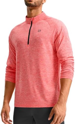 Men's quarter zip running pullover, brick red heather