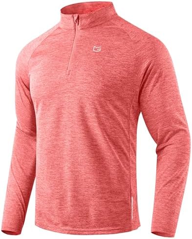 Men's quarter zip running pullover, coral pink heather