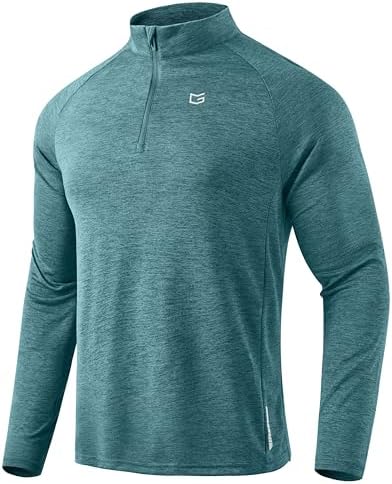 Men's quarter zip running pullover, cyan heather
