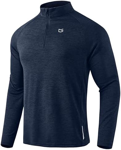 Men's quarter zip running pullover, dark blue heather