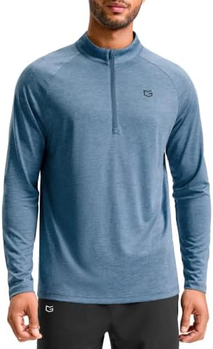 Men's quarter zip running pullover, dusty blue heather