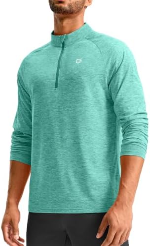 Men's quarter zip running pullover, lake green heather