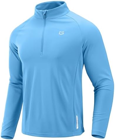 Men's quarter zip running pullover, light blue