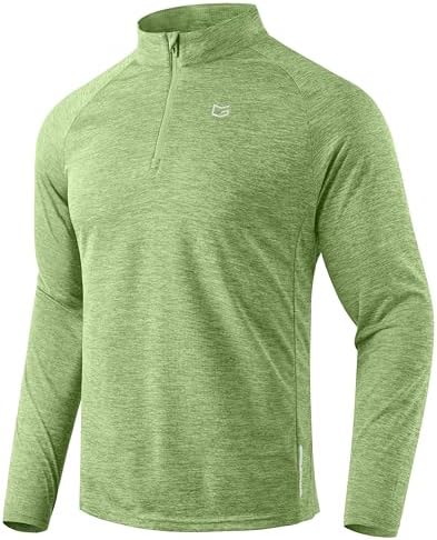 Men's quarter zip running pullover, light green heather