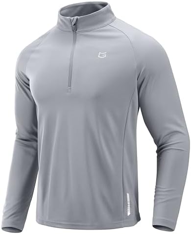Men's quarter zip running pullover, light grey