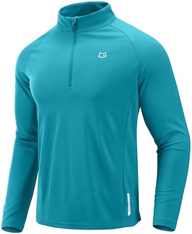 Men's quarter zip running pullover, peacock blue