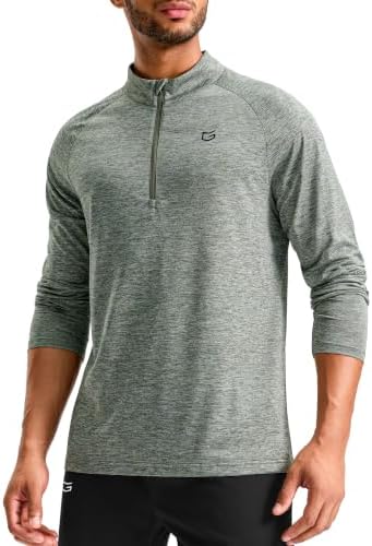 Men's quarter zip running pullover, sage green heather
