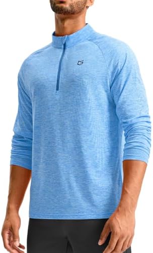 Men's quarter zip running pullover, sky blue heather