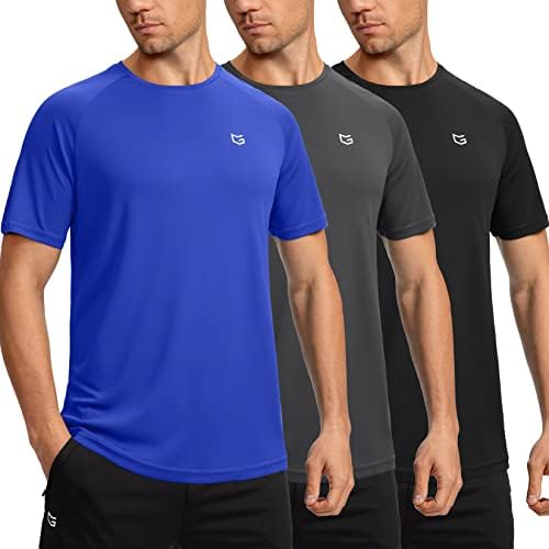 Men's quick dry gym tee, 3-pack black / blue / grey