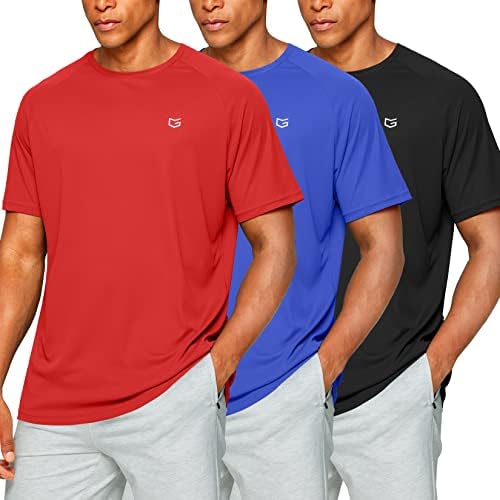 Men's quick dry gym tee, 3-pack black / red / blue