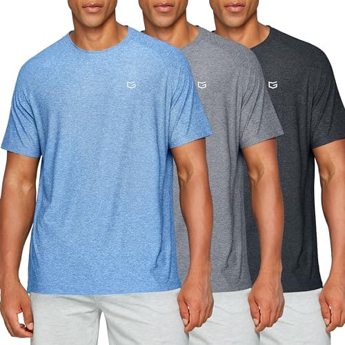 Men's quick dry gym tee, 3-pack heather carbon / blue / grey