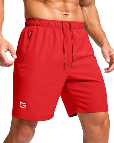 Men's running shorts, two zip pockets, deep red