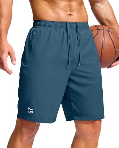 Men's running shorts, two zip pockets, dusty blue