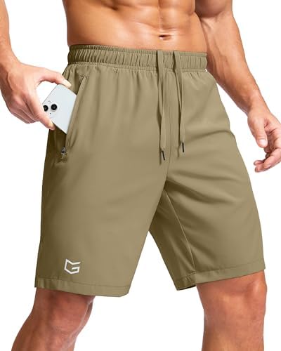 Men's running shorts, two zip pockets, dusty khaki
