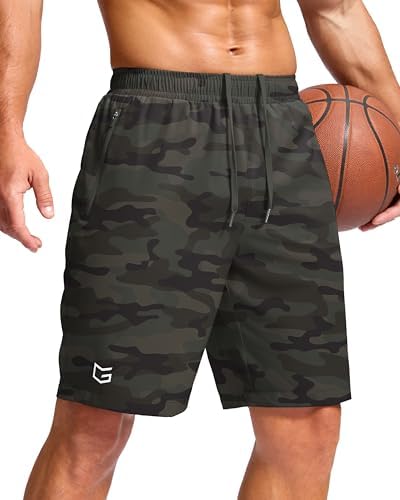 Men's running shorts, two zip pockets, green camo