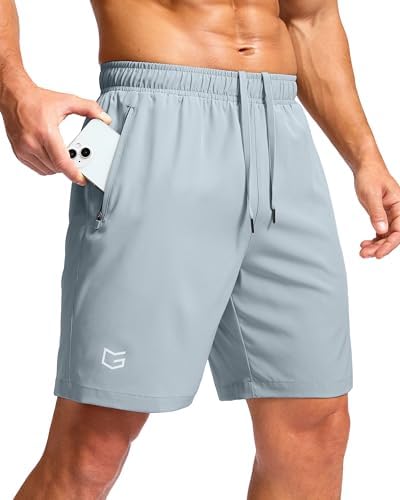 Men's running shorts, two zip pockets, light grey