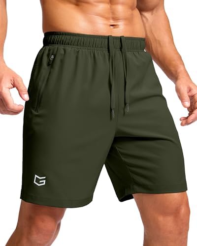 Men's running shorts, two zip pockets, olive