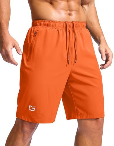 Men's running shorts, two zip pockets, orange