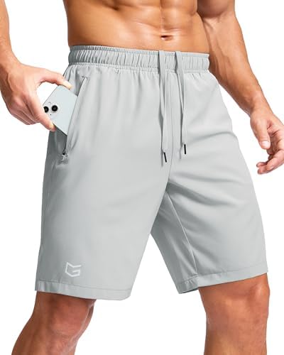 Men's running shorts, two zip pockets, platinum grey