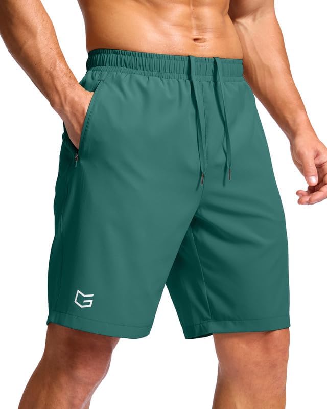 Men's running shorts, two zip pockets, rainforest green