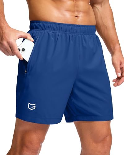 Men's running shorts, two zip pockets, royal blue