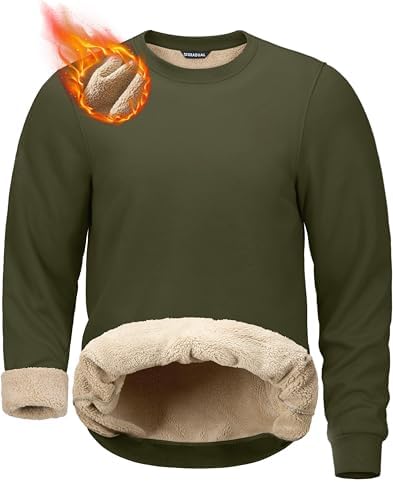 Men's sherpa-lined crewneck, army green