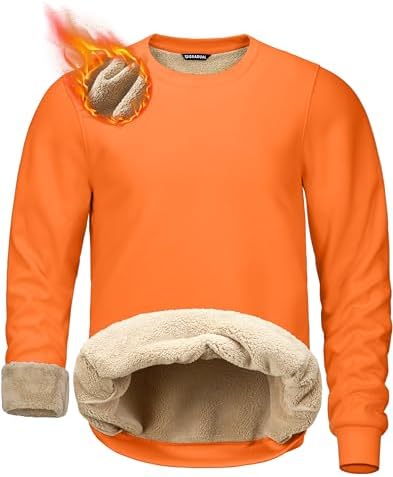 Men's sherpa-lined crewneck, bright orange