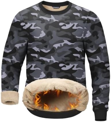 Men's sherpa-lined crewneck, grey blue camo