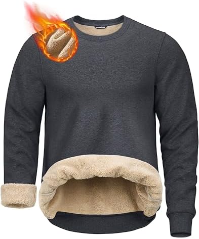 Men's sherpa-lined crewneck, heather dark grey