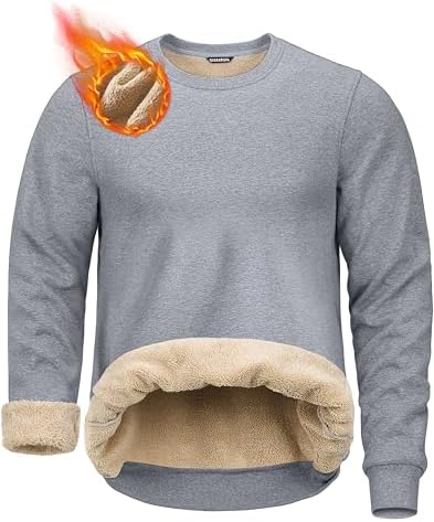 Men's sherpa-lined crewneck, heather light grey